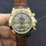 Copy Rolex Cosmograph Daytona Yellow Gold Gray Diamond Leather Watch